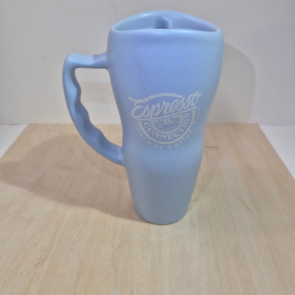 Espresso Connection Blue Ceramic Travel Mug with Lid Made in USA 7.5 inch